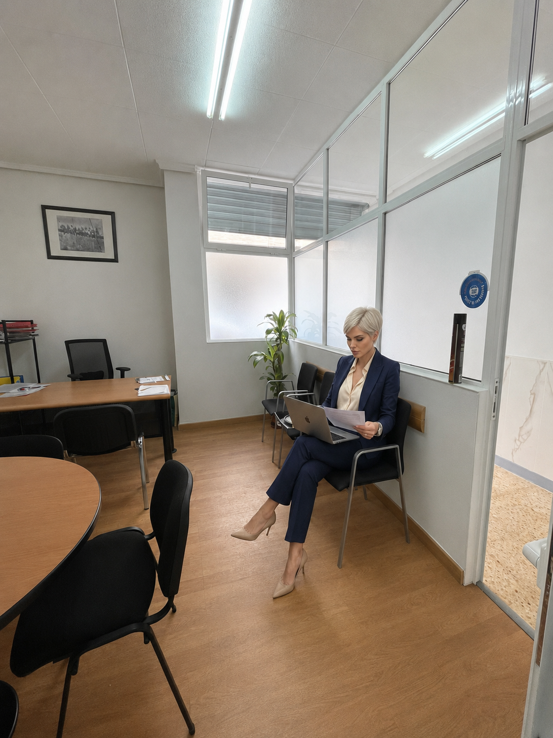 Oficina preparada con superficies limpias y protegidas, ejemplo del cuidado que aplicamos en cada trabajo de pintura.